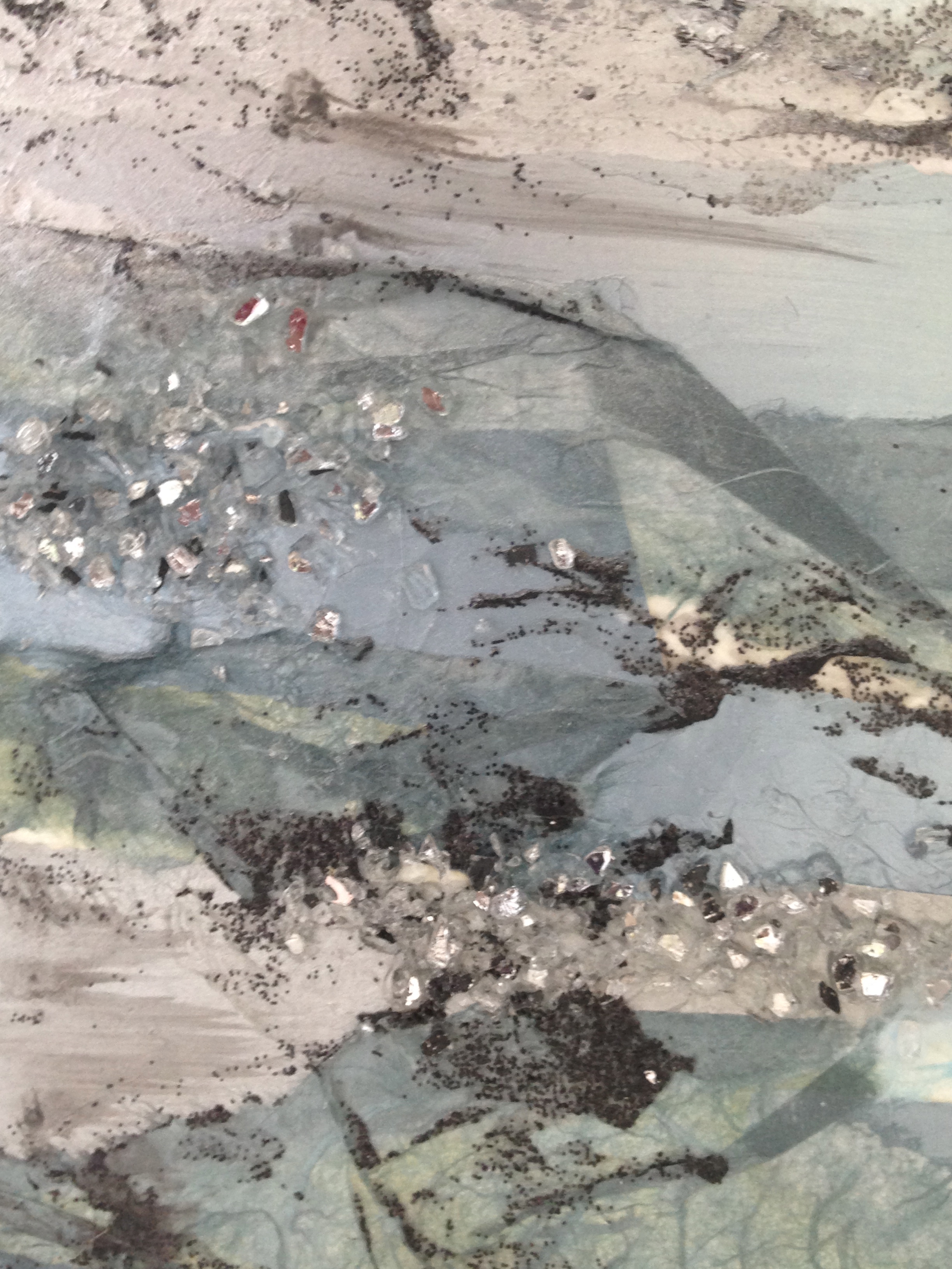 Earth XV, 90x120, mixed media on canvas (glass, paper, sand, spray, acrylic) - detail 3