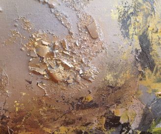 Earth VIII, 100x100, mixed media on canvas (glass, sand, paper, spray, acrylic) - detail