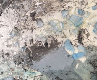 Earth XV, 90x120, mixed media on canvas (glass, paper, sand, spray, acrylic) - detail 2
