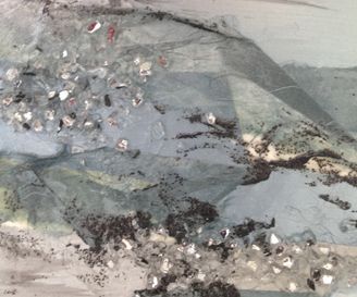 Earth XV, 90x120, mixed media on canvas (glass, paper, sand, spray, acrylic) - detail 3